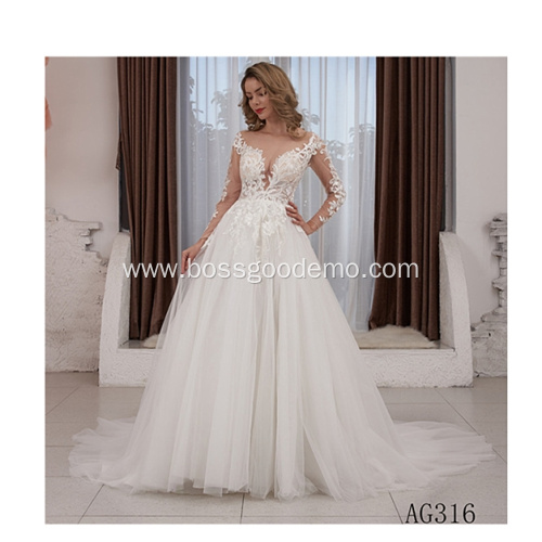 Sleeveless Ball Gown Lace Appliques bride long classic wedding dress